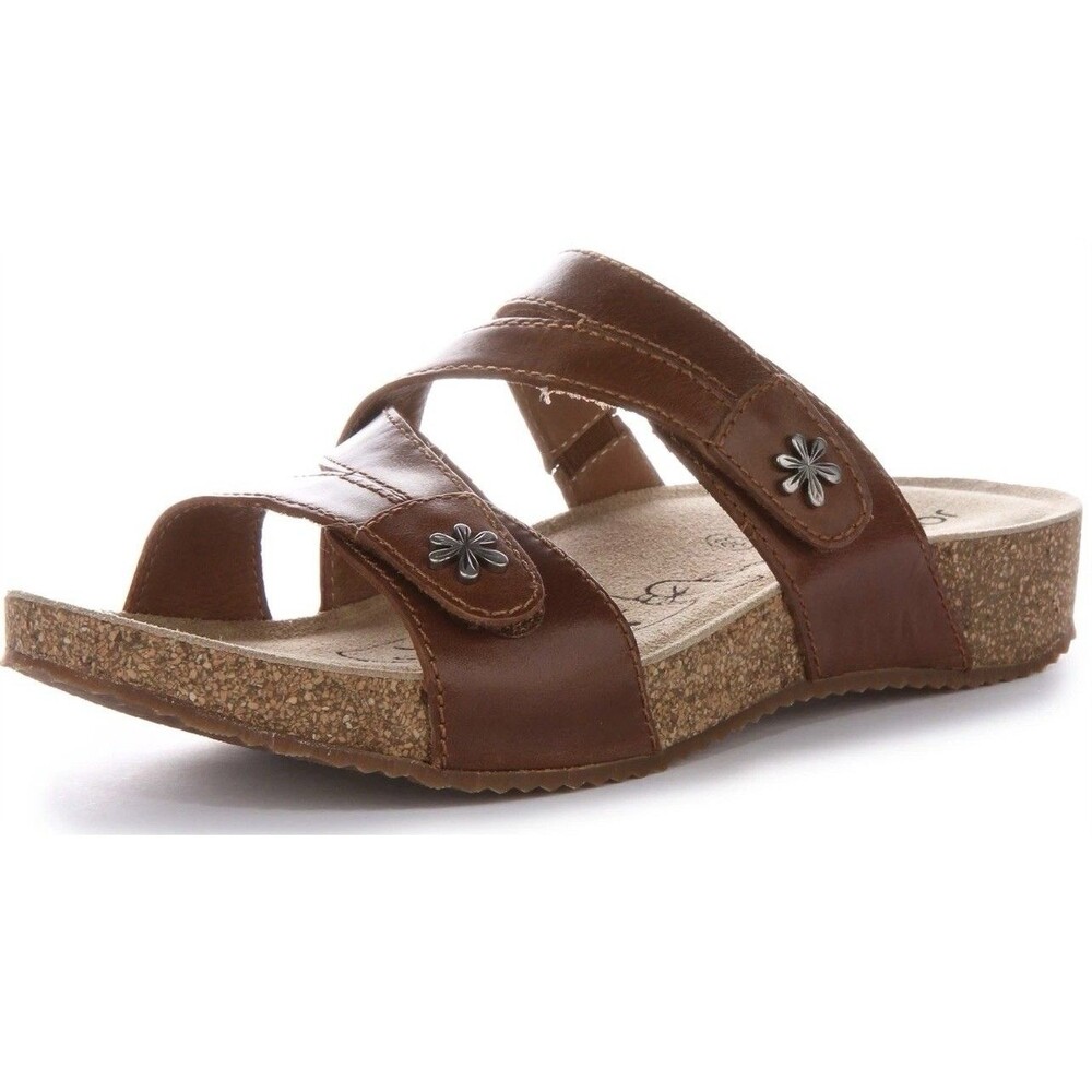 Josef Seibel Tonga 82 Wedge Womens Sandal In Camel Leather Slip On Size 40 9 9.5